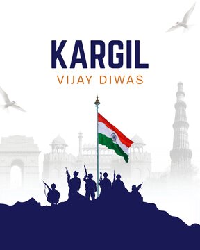 Kargil Diwas Orange White and Navy Blue Traditional Greeting Poster