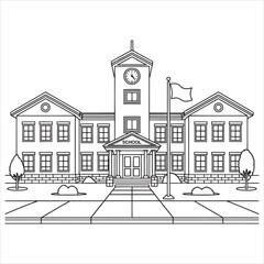 Fototapeta premium Classic sketch of a traditional school building with clock tower