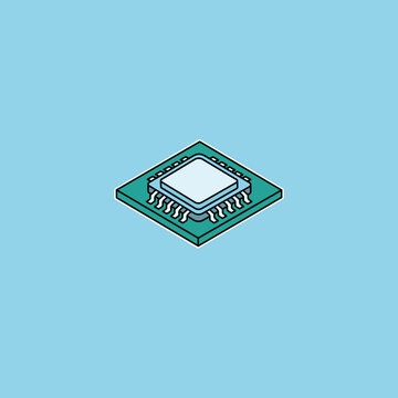 isometric computer chip vector illustration icon with white border