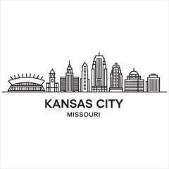 Fototapeta premium Line drawing skyline of kansas city, missouri landmarks