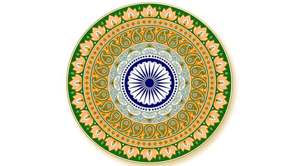 Obraz premium Intricate circular design showcasing traditional ornamental patterns and vibrant national colors, symbolizing unity and cultural heritage within a decorative emblem