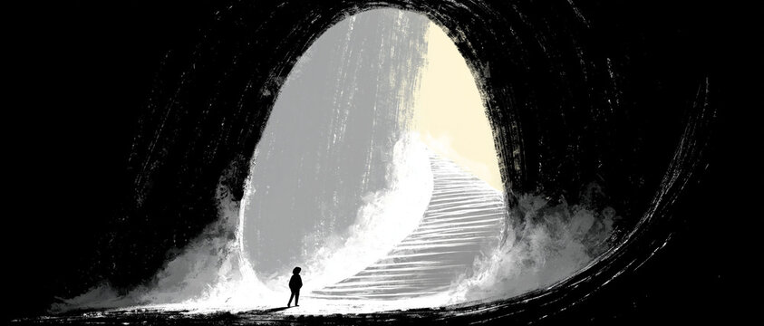 Endless cathedral carved from living darkness, impossible gothic architecture vanishing into infinite black void, colossal obsidian smoke pillars, towering arches dissolving into darkness