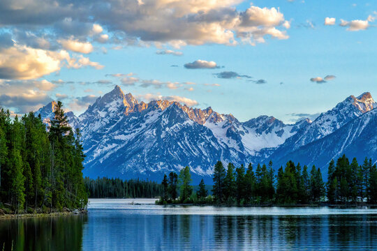 Grand Teton NP. Landscape in the spring, with snow on the mountains, in Grand Teton National Park, in the United States of America.