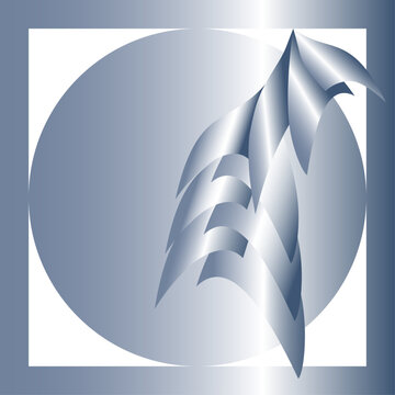 Silver metallic 3D feather gradient circle frame vector design