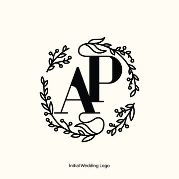 Elegant Floral AP Initial Wedding Logo Monogram with Botanical Wreath