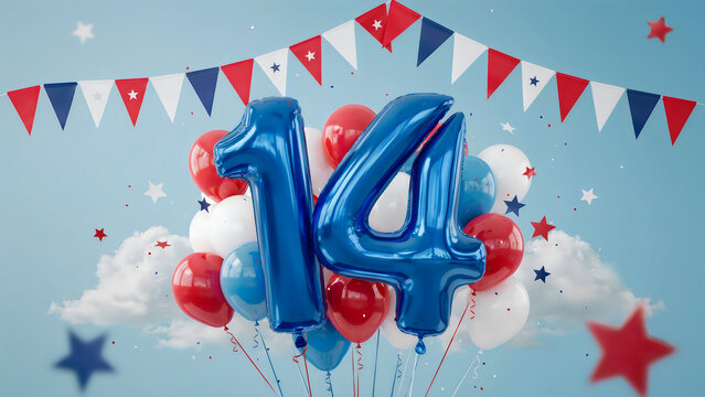 Foil number 14 with patriotic balloons