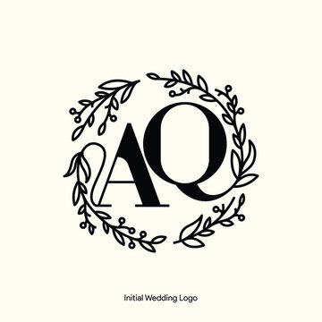 Elegant Floral AQ Initial Wedding Logo Monogram with Botanical Wreath