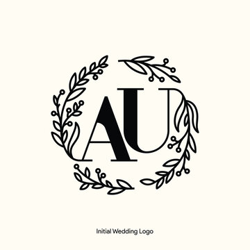 Elegant Floral AU Initial Wedding Logo Monogram with Botanical Wreath