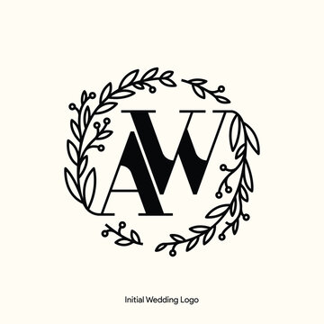 Elegant Floral AW Initial Wedding Logo Monogram with Botanical Wreath