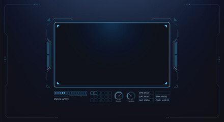 Futuristic HUD interface background central blank digital screen frame with sci fi design elements © moxumbic