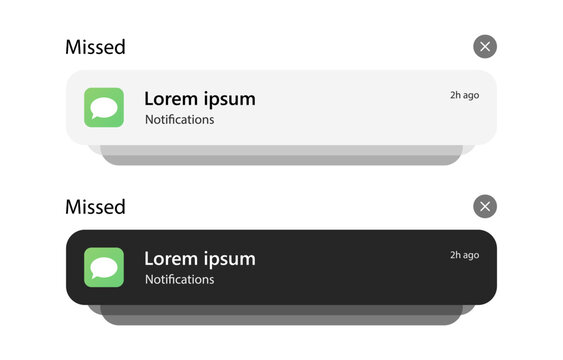 Smartphone Push Notification Banner in Light and Dark Mode. Vector Illustration