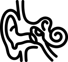Stylized human ear anatomy diagram, inner ear cochlea and semicircular canals, medical illustration © crot