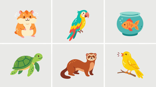 Collection of adorable domesticated animal illustrations