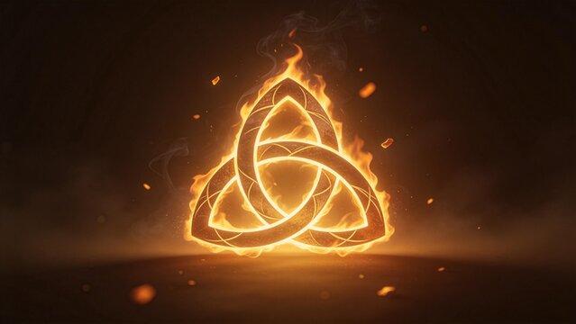 Triquetra symbol engulfed in flames