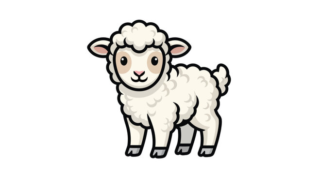 Cute cartoon lamb standing and looking forward.