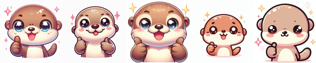 Vector of a cute cartoon otter character giving a thumbs up © FirdianKrisna