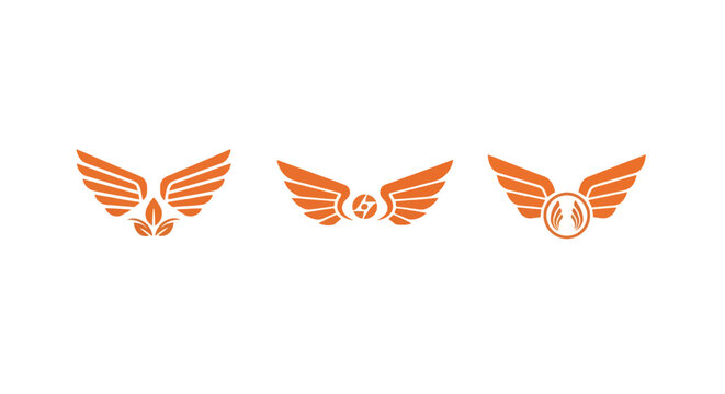 Three Orange Feather Wings with Circular Emblems.