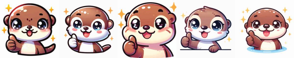 Vector of a cute cartoon otter character giving a thumbs up © FirdianKrisna