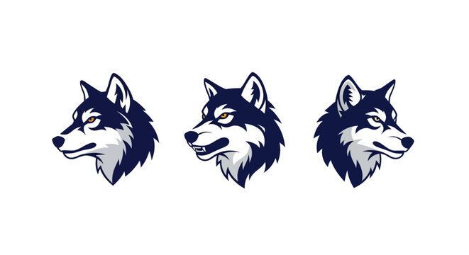 Three stylized wolf heads in profile view.