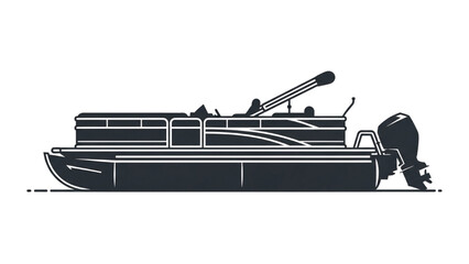 Illustration of 2D AutoCAD Vector recreational pontoon boat with motor and canopy on calm water © Stock Image Paradise