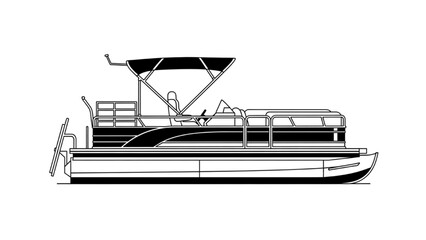 2D AutoCAD Vector illustration of a Recreational Pontoon Boat on Calm Waters © Stock Image Paradise