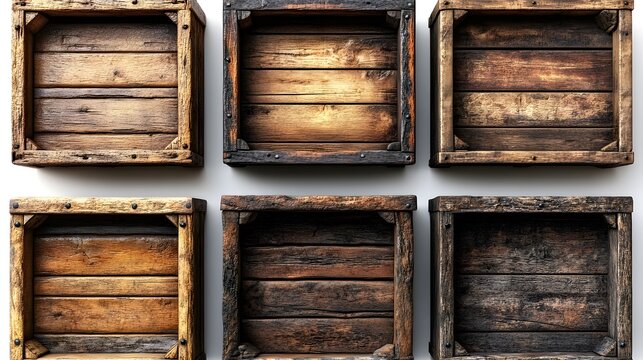 Grid arrangement of square pieces of old vintage rustic wooden boxes crates mockup
