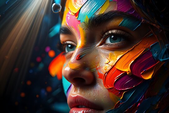 Close-up portrait of colorful abstract face