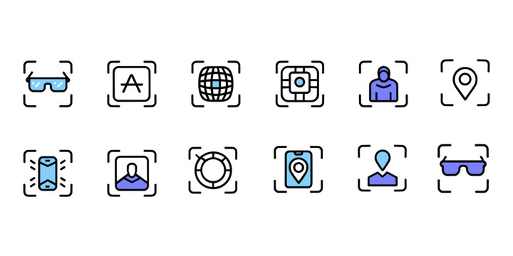 Augmented Reality Scanning and Location Tracking Color Icons Set Vector Illustration