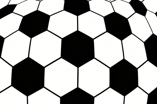 Close-up monochrome seamless pattern of classic black and white soccer ball hexagonal panels.