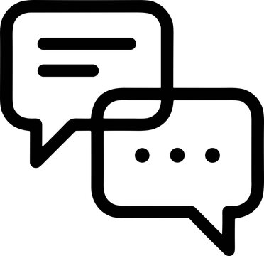 Communication icons: two speech bubbles with text and dots, symbolizing conversation and dialogue.