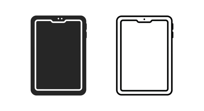 Black and white tablet computer icon set for mobile device app design Vector