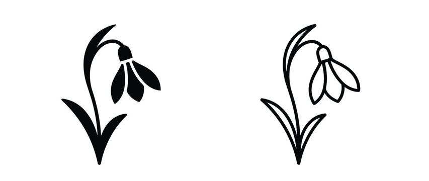 Black and white snowdrop flower icons for spring season design Vector