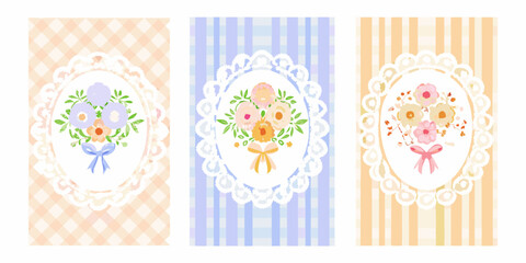 Floral ornament with gingham backgrounds pastel vector illustration © Subarna