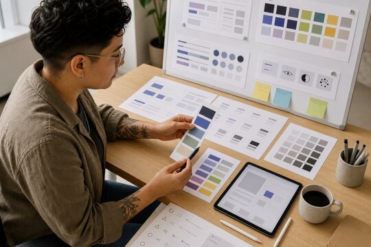 Digital Accessibility Audit young slim person reviewing contrast panel