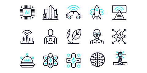 Future Technology AI Smart City Robotics and Innovation Icons Set Vector Illustration © Tania