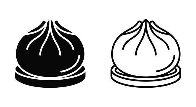 Black and white dumpling icons set representing traditional steamed food Vector