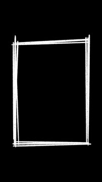 Sketchy rectangular frame hand drawn animation, dynamic scribbled border motion, rough pencil trim animated illustration, rustic moving box, artistic elements