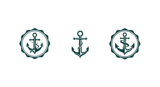 Three nautical anchor icons with circular frame design.