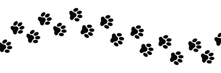 Paw print trail, Cat dog and puppy footprint silhouettes in diagonal tracks for backgrounds, greeting cards, apparel, and vector decoration. © GIBBI RWW