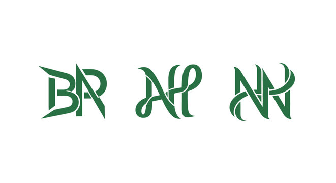 Elegant Green Calligraphic Letters BR AH NN.