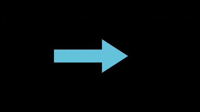 Blue arrow pointer bouncing to the right, transparent background seamless loop animation