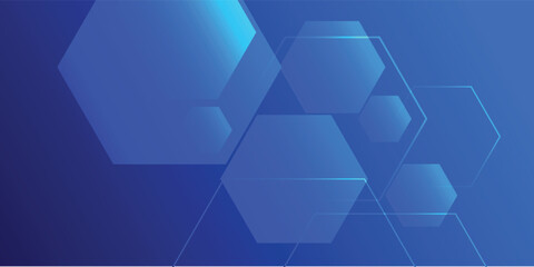 Obraz premium Abstract technology simple background, overlapping transparent hexagons, bright blue and cyan gradient,