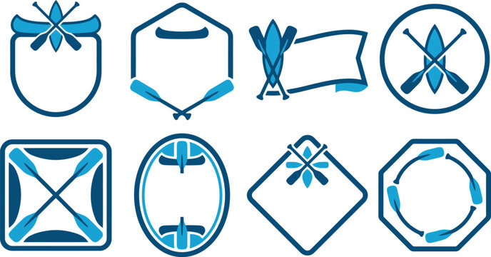 Canoe and Kayak Paddle Frame Badge Vector Set for Outdoor Adventure Branding, Summer Camp Identity & Watersports Equipment Logos (EPS)