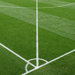 Obraz premium Claymation Soccer Natural. Illustration Of A Realistic Soccer Pitch Corner With White Lines On Natural/Artificial Turf Texture Background, Ready For Sports Competition