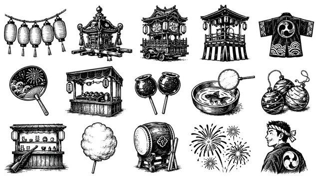 Japanese Summer Festival Collection &ndash; Lanterns, Mikoshi, Taiko, Fireworks and Matsuri Games