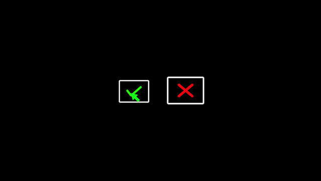 Green checkmark and red cross symbols on black background checkboxes