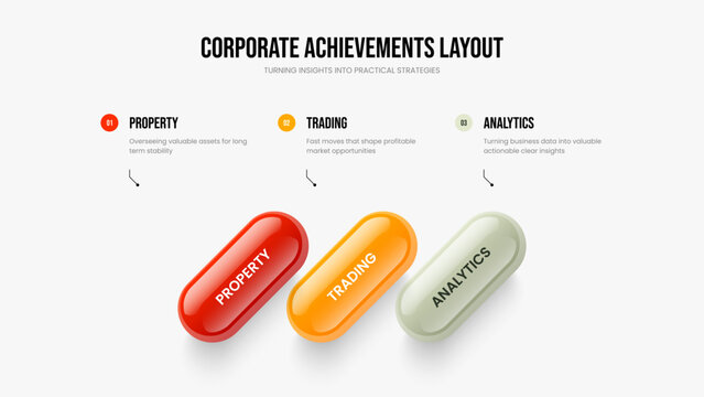 Market Review Three Option Diagram Slideshow Template. Investor Profile Frame Design Vector Illustration. Marketing Introduction 3 Step Infographic Slide Layout.