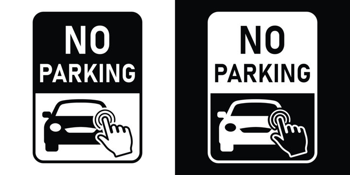No parking sign vector illustration showing a car with an overlaying interactive hand clicking pointer graphic.