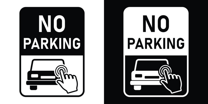 No parking sign vector illustration showing a car with an overlaying interactive hand clicking pointer graphic.