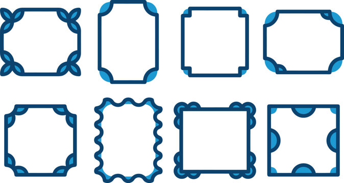 Decorative Blue Border Frame Set with Geometric Ornaments Vector for Invitation Cards, Certificate Design & Graphic Layouts (EPS)